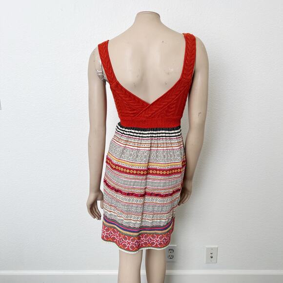 [Free People] Orange Boho Y2K Cable Knit Embroidered Striped Mini Dress Size 8 - Picture 2 of 9